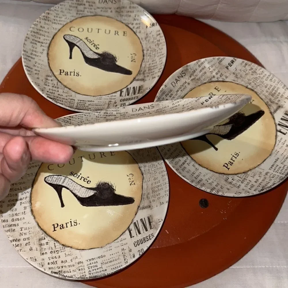 Precioso Set of 4 Paris No 5 Soirée Couture Mini Petite Dessert Stiletto Plates